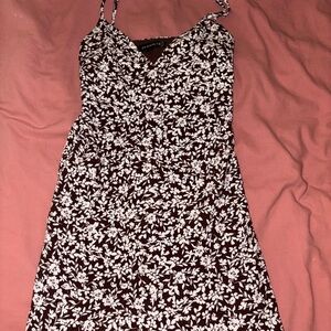 Dynamite Brown and White Midi Sundress with Spaghetti Straps
